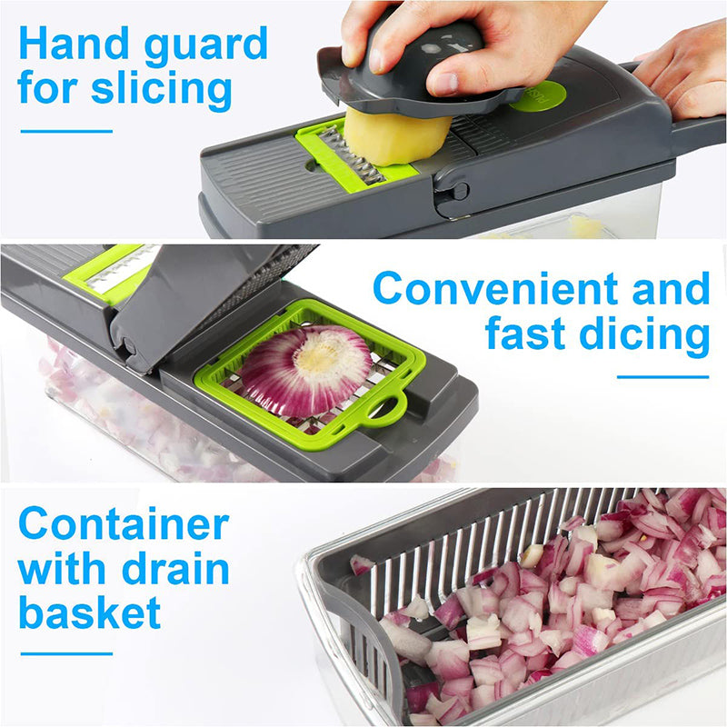 14 in 1 Multifunctional Vegetable Chopper, Mandoline Dicer, Slicer, With Container Box